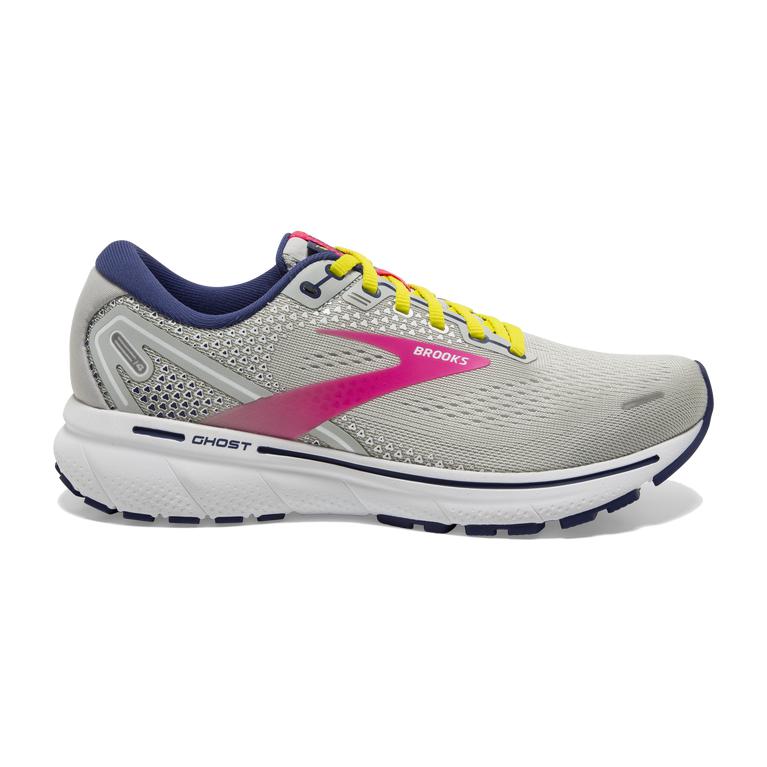 Brooks Ghost 14 Cushioned Road Running Shoes - Women's - Grey/Pink/Sulphur Spring (01273-JUOD)